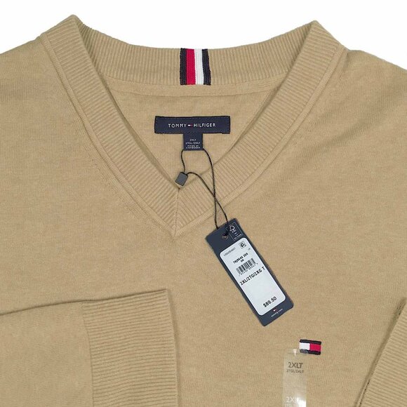 NEW Tommy Hilfiger Syracuse Sweater! Tan V Neck Rare Big & Tall Sizes Cotton - Picture 3 of 4